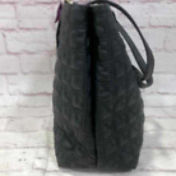 Betsey Johnson Women Black PVC Quilted Double Handle Shoulder Strap Tote Handbag - Picture 8 of 9